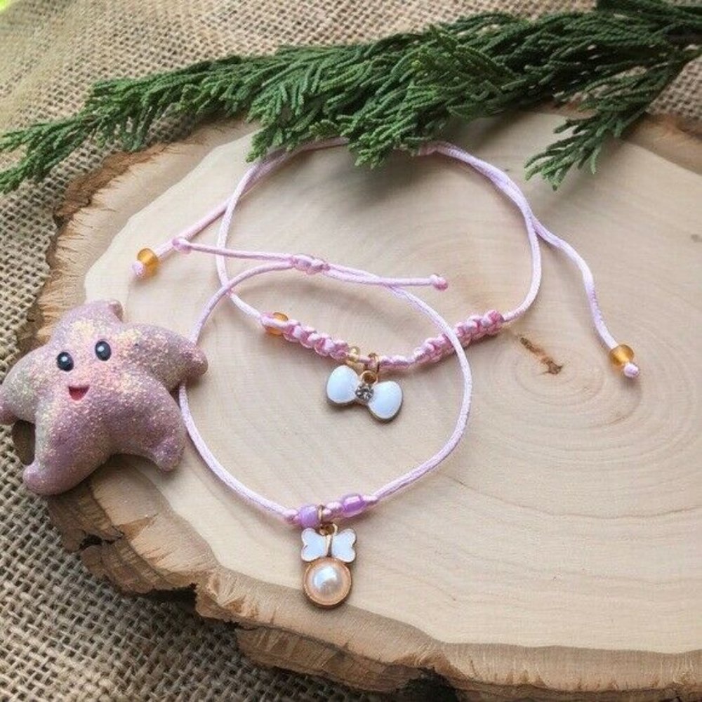 Mommy and Me bow tie Pearl Pink White handmade set